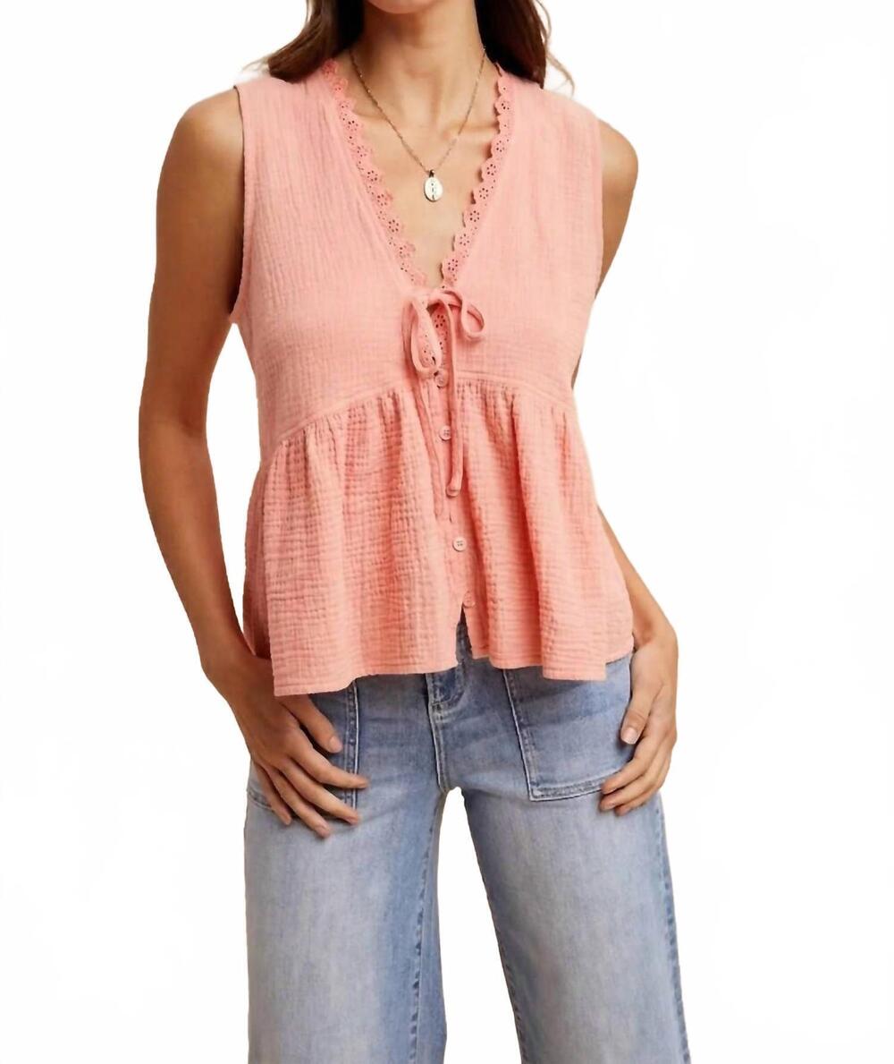 NEW ANNIEWEAR sleeveless button front top in pink